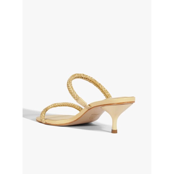 Schutz Taliah Mid Woven Leather Kitten Heel Sandal Strappy Tan Women's Sz 7 New - Picture 4 of 9